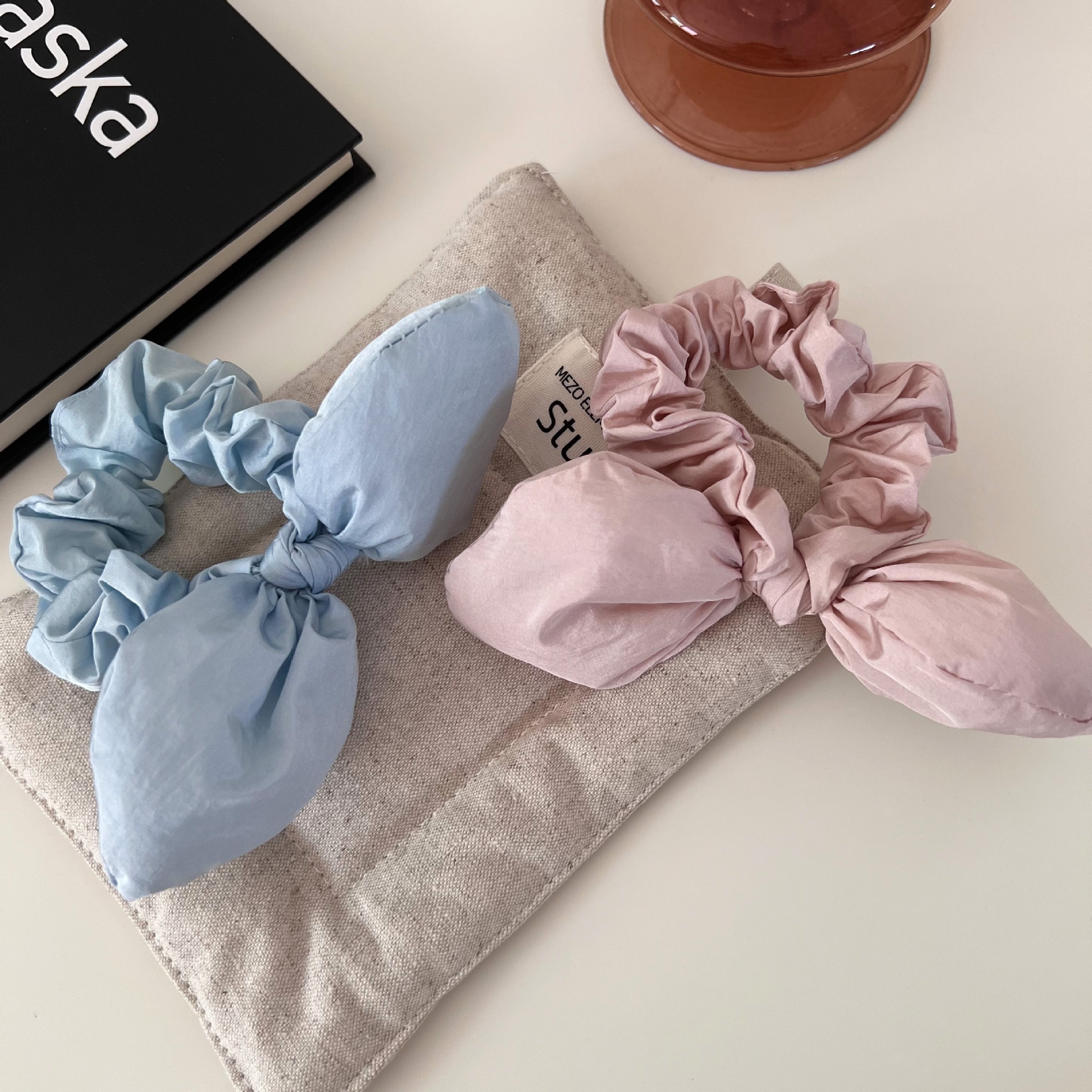 Women's Sweet Cloth High Ponytail Hair Band 3D Bow Solid Pink Blue