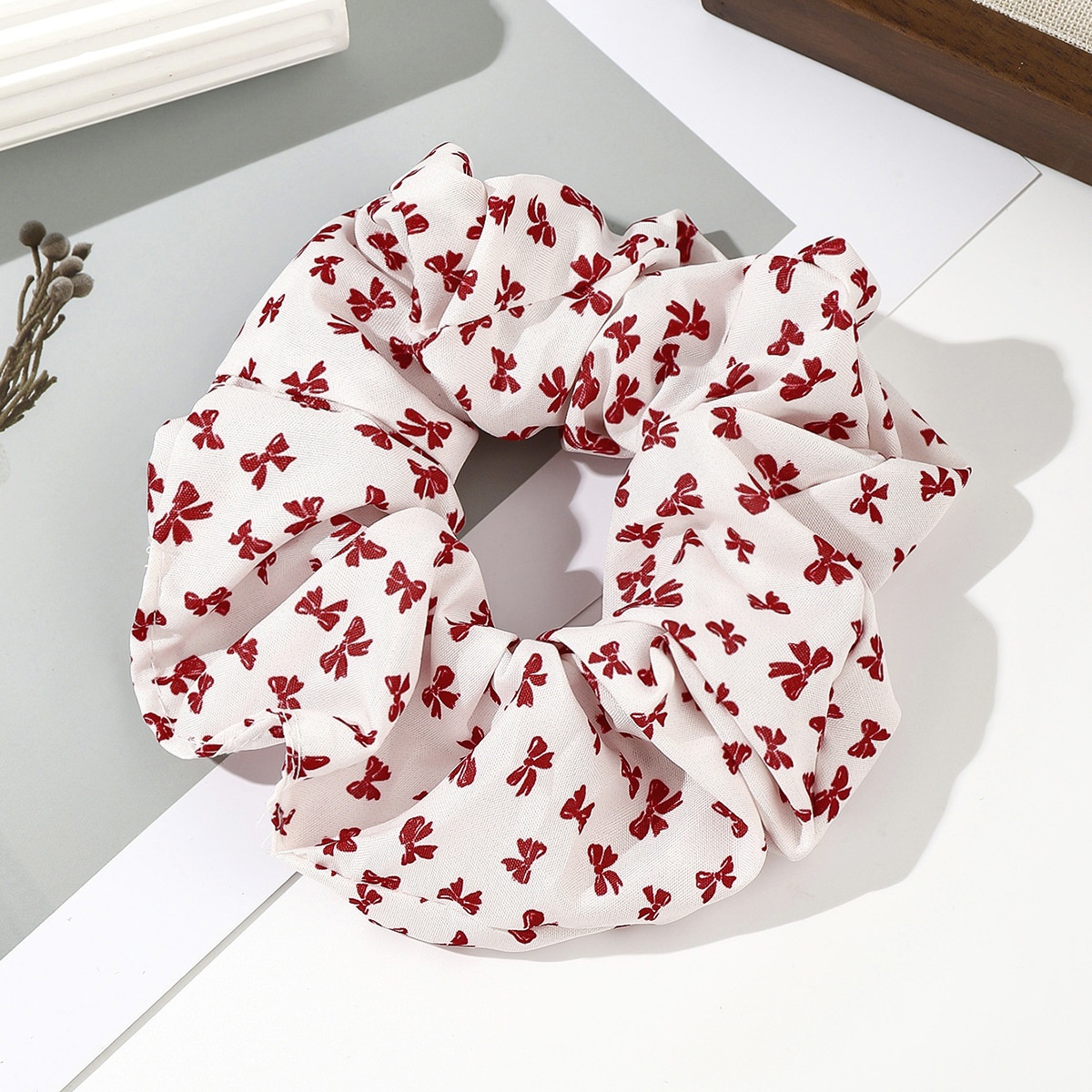 Women's Summer Bowknot Hair Tie Red Striped Cherry Heart Polyester
