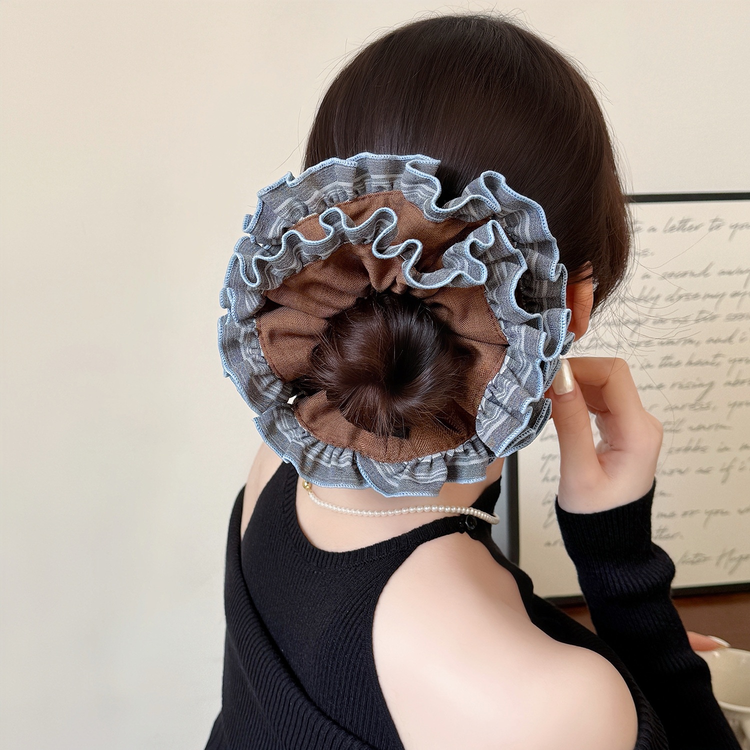 Women's Spring Summer Cloth Hair Scrunchies Blue Floral Pattern