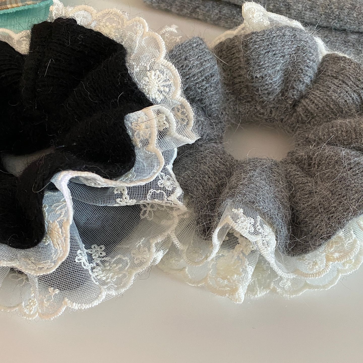 Women's Soft Knitted Lace Oversized Hair Tie Grey Elastic Ponytail Band