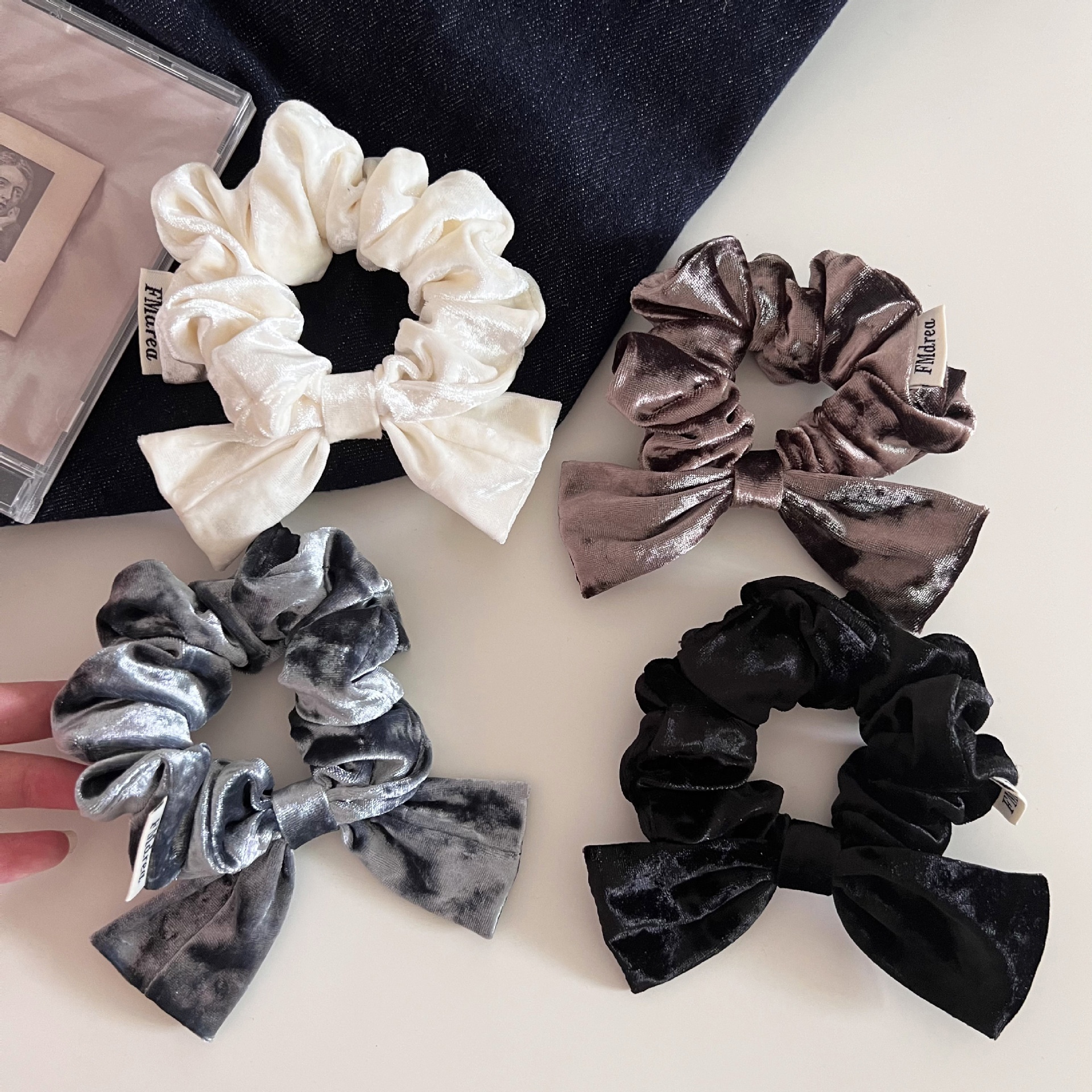 Women's Velvet Elastic Hair Tie Casual Low Ponytail Scrunchie Large Bow Knot