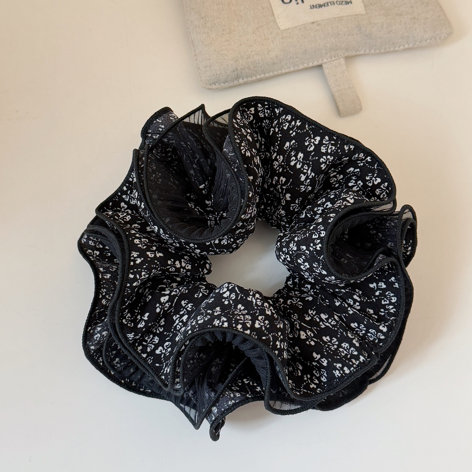 Women's Spring Korean Soft Gauze Hair Tie Black Ditsy Floral