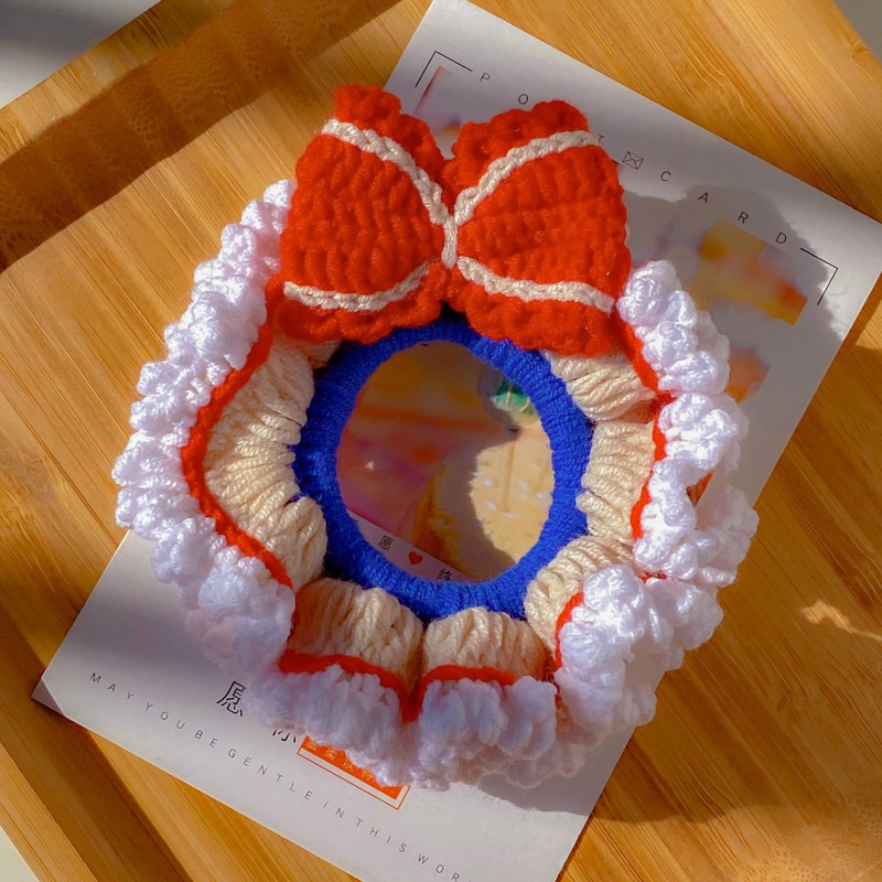 Women's Handmade Knitted Yarn Scrunchie Bellflower Bowknot Hair Tie