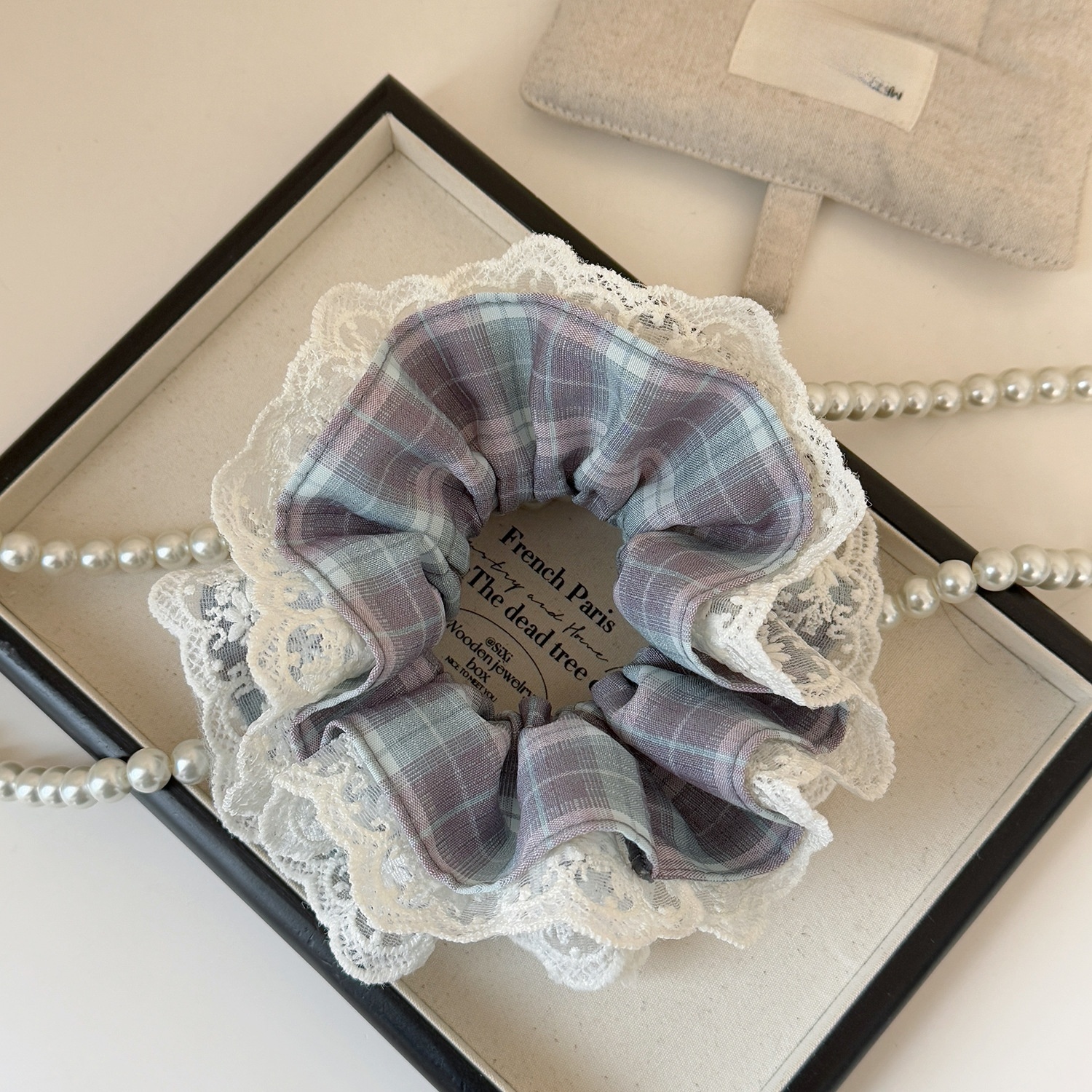 Women's Sweet Spring Casual Lace Hair Tie Accessory Coffee Plaid