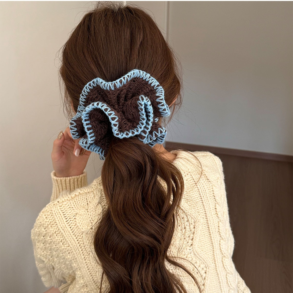 Women's Color Block Knitted Hair Band Soft Elastic Fabric Hair Tie Accessory
