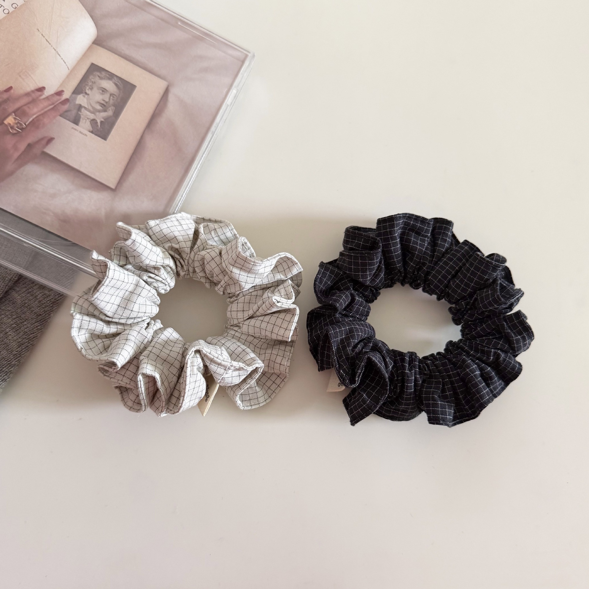 Women's Simple Spring Cloth Hair Tie Everyday Accessory Black Plaid