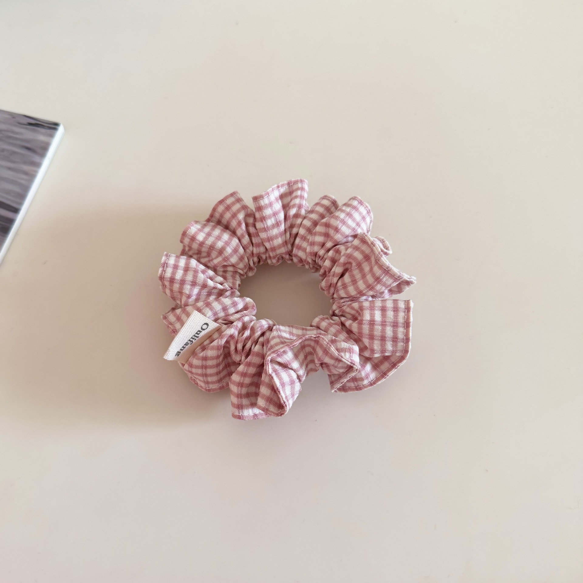 Women's Stylish Cloth Daily Hair Scrunchie Pink Checkered Plaid