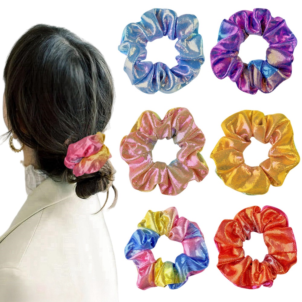 Women's Elastic Cloth Bun Hair Tie Gradual Color Laser Gold Embossing