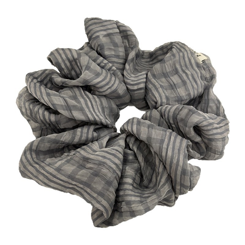 Women's Soft Cloth Spring Hair Tie Retro Scrunchie Grey Stripe