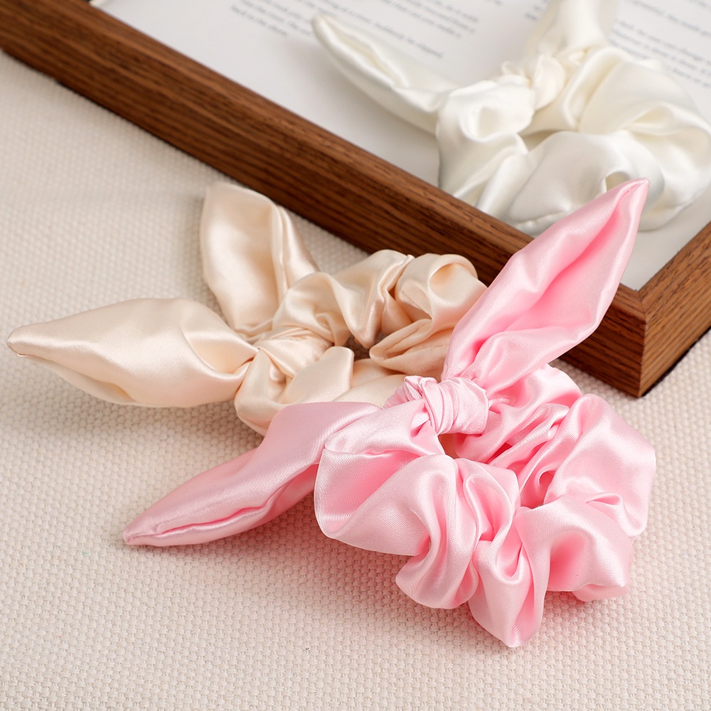Women's Daily Satin Bowknot Hair Tie Rubber Band Black Bunny Ears