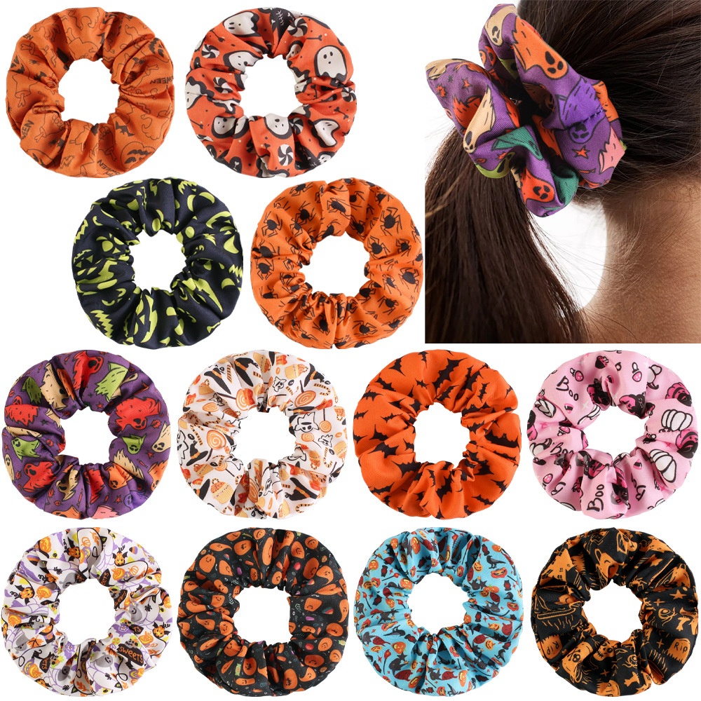 Women's High Elastic Cloth Hair Ties Halloween Cartoon Solid Color