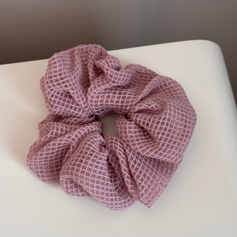 Women's Sweet Spring Fabric Hair Scrunchie Yellow Grid Pattern