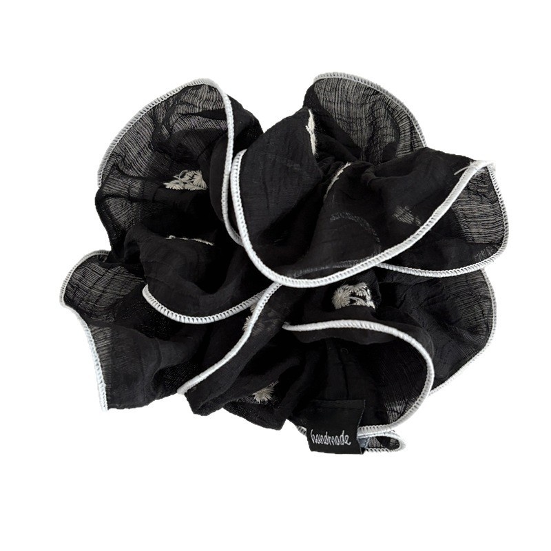 Women's Spring French Hair Tie Black Cloth With Floral Embroidery