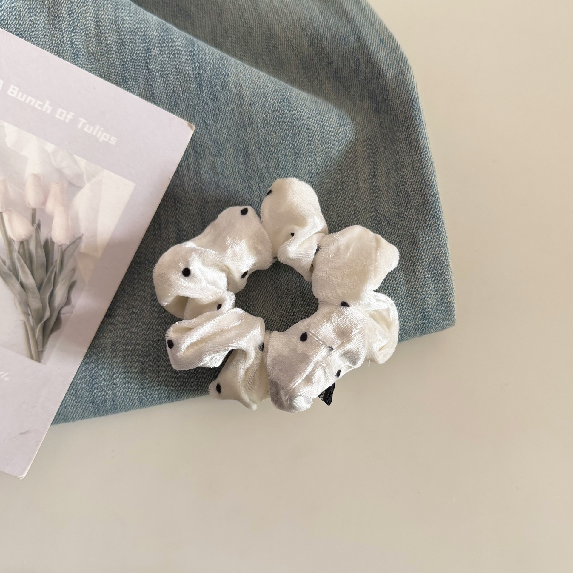 Women's Velvet Hair Scrunchie Ball Head Tie All Seasons Polka Dot