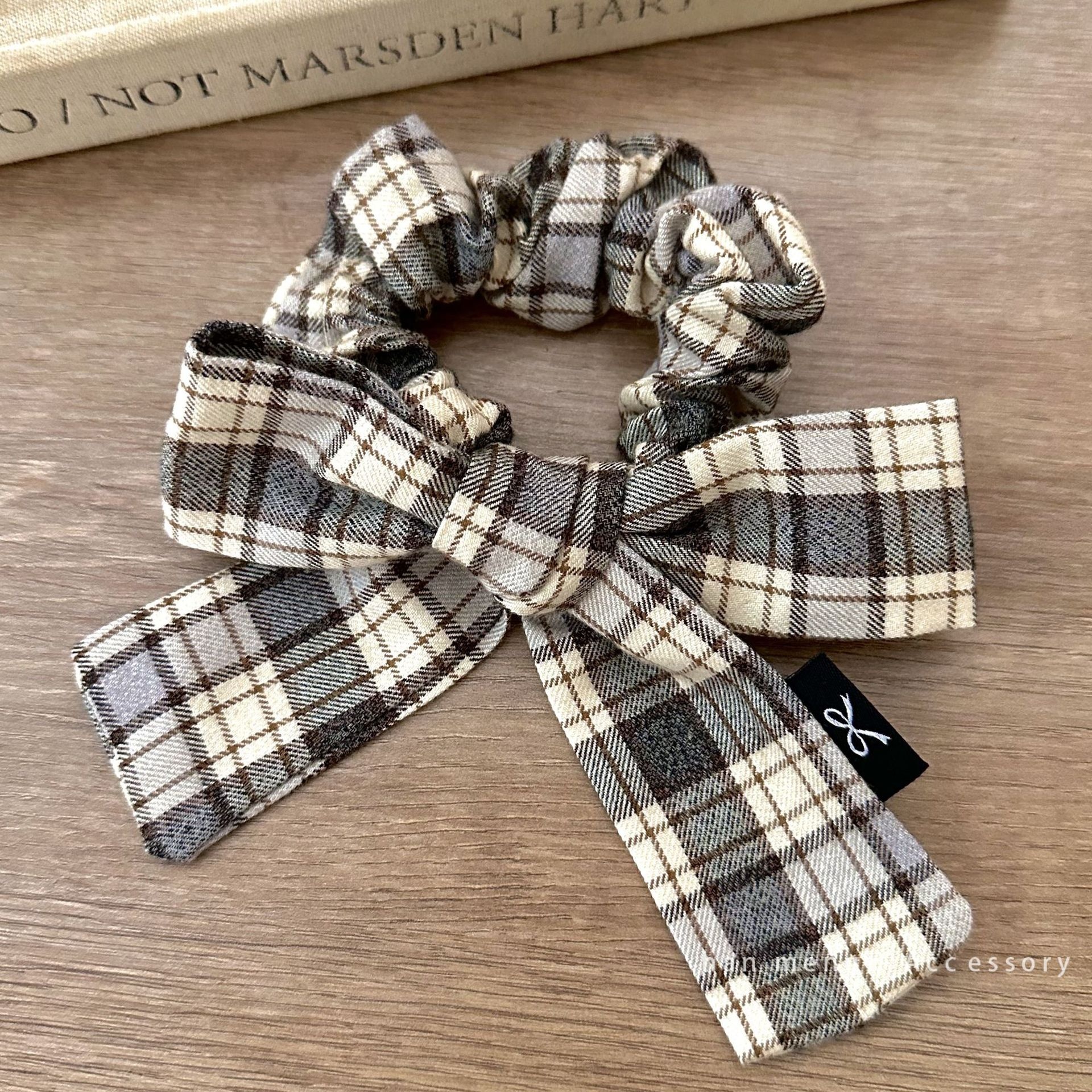 Women's Cotton Bowknot Ponytail Holder Hair Ties Retro Green Camel Plaid