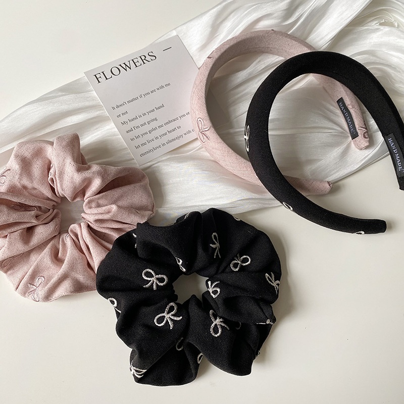 Women's Elegant Cloth Outdoor Hair Tie Pink Black Butterfly Bowtie