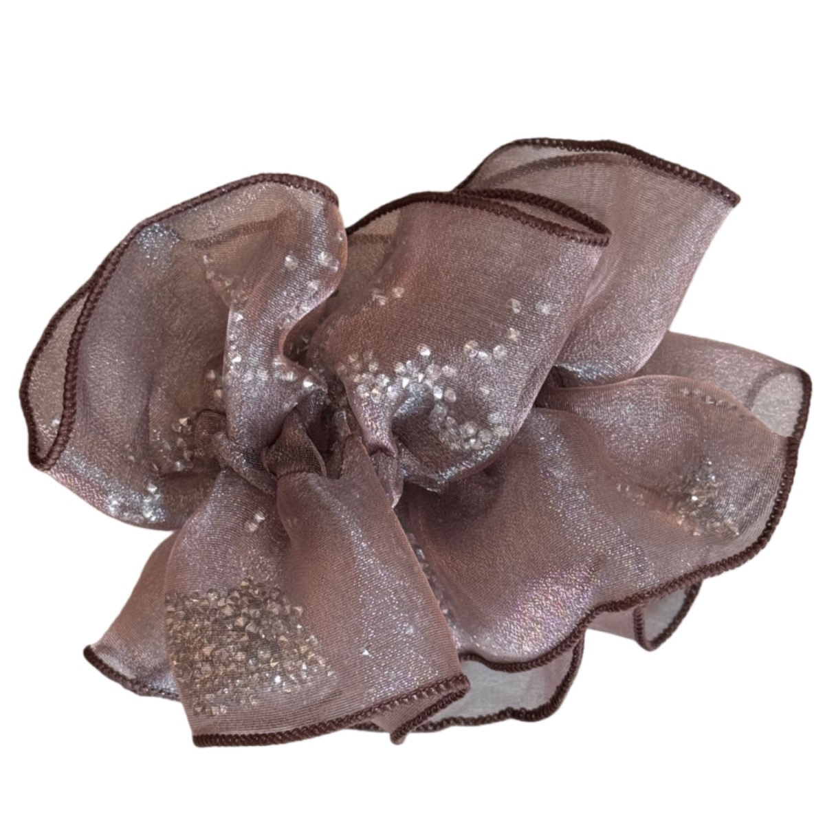 Women's Irregular Tulle Rhinestone Hair Tie in Elegant Coffee for Winter