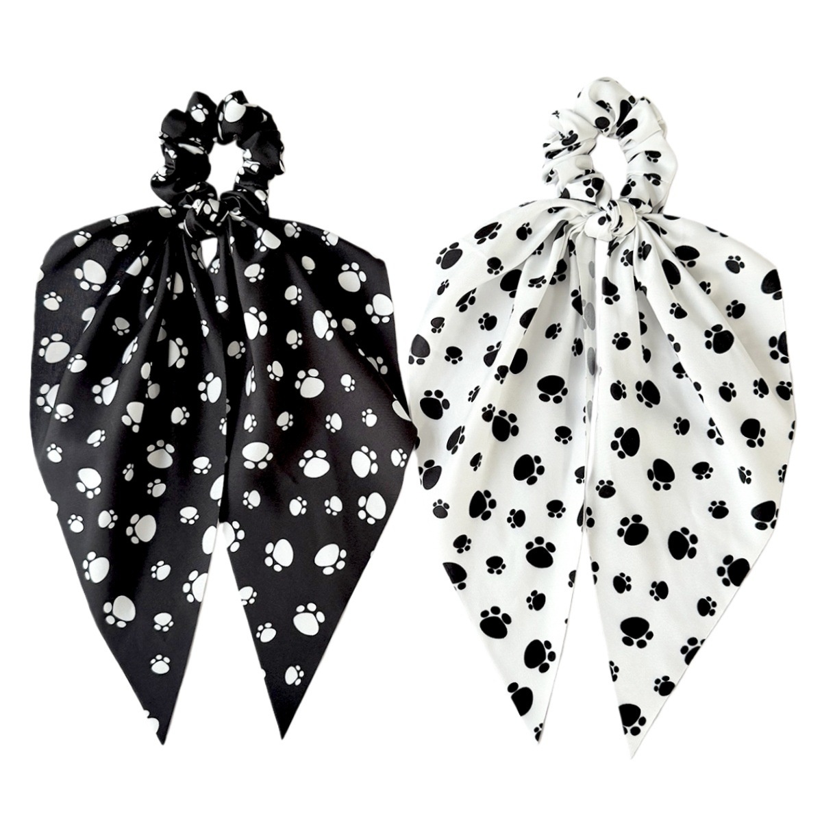 Women's Spring Cloth Hair Tie Accessory Cute Black Paw Print Bow Knot
