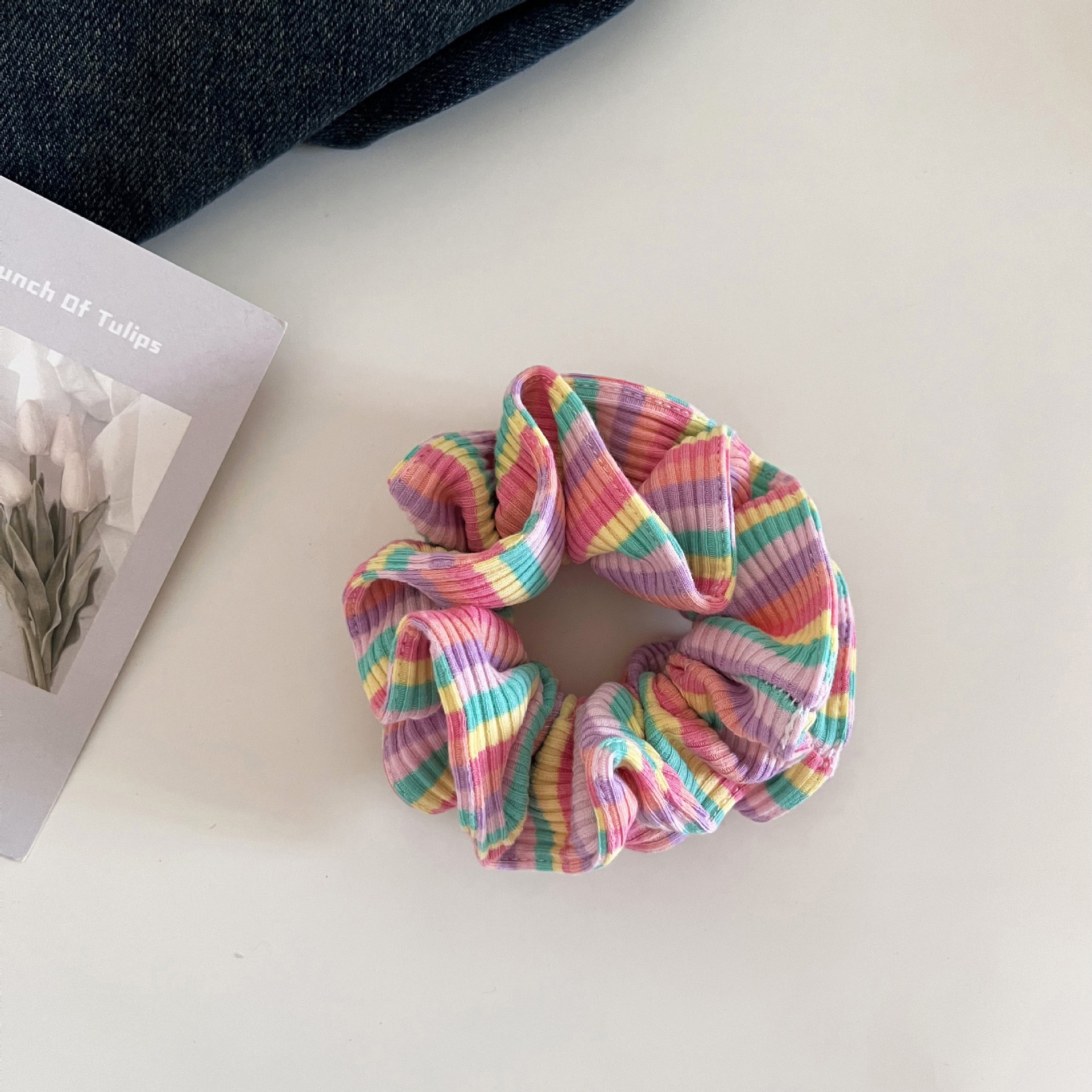 Women Dopamine Cloth Elastic Hair Tie For Buns Colorful Stripe