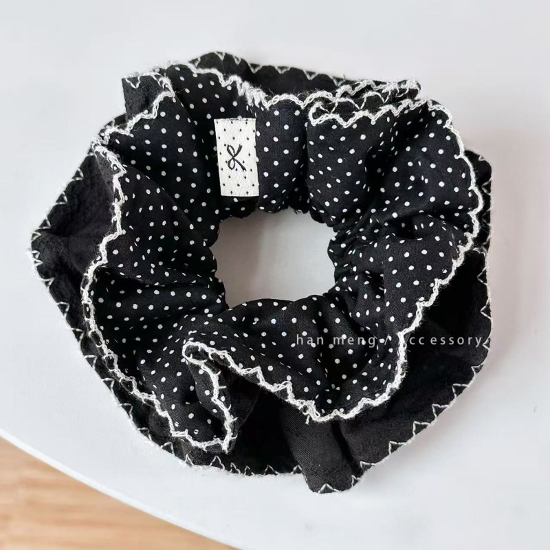 Women's Retro Spring Cotton Hair Tie Black & White Polka Dots