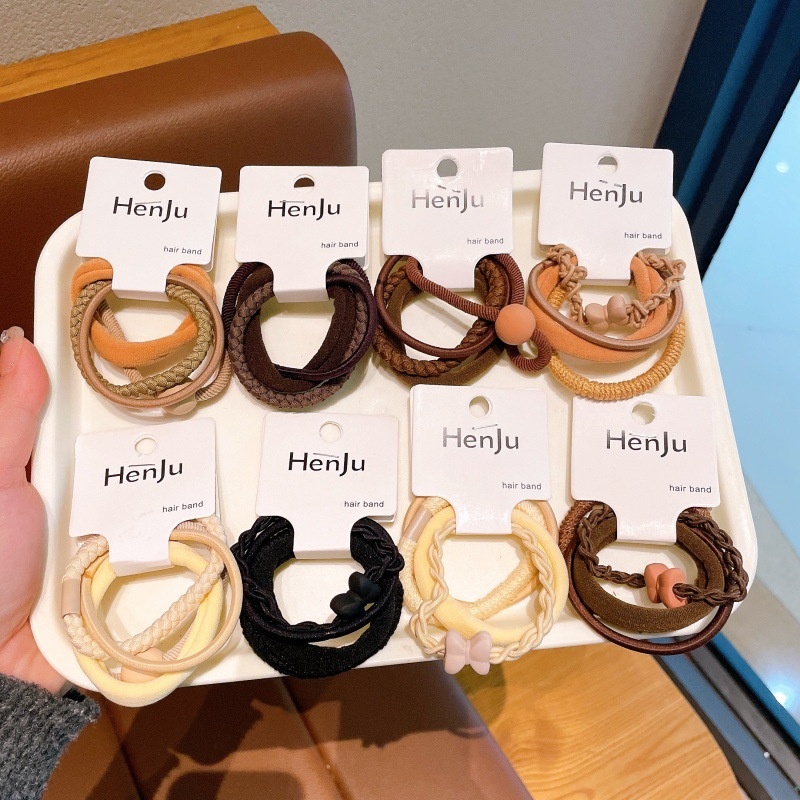 Women High Elastic Cloth Hair Ties 4pcs No Pull Casual Solid Floral