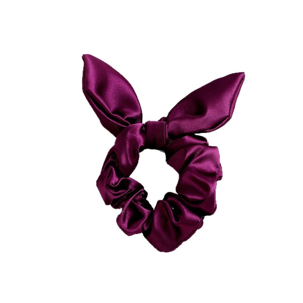 Women's Daily Satin Bowknot Hair Tie Rubber Band Black Bunny Ears