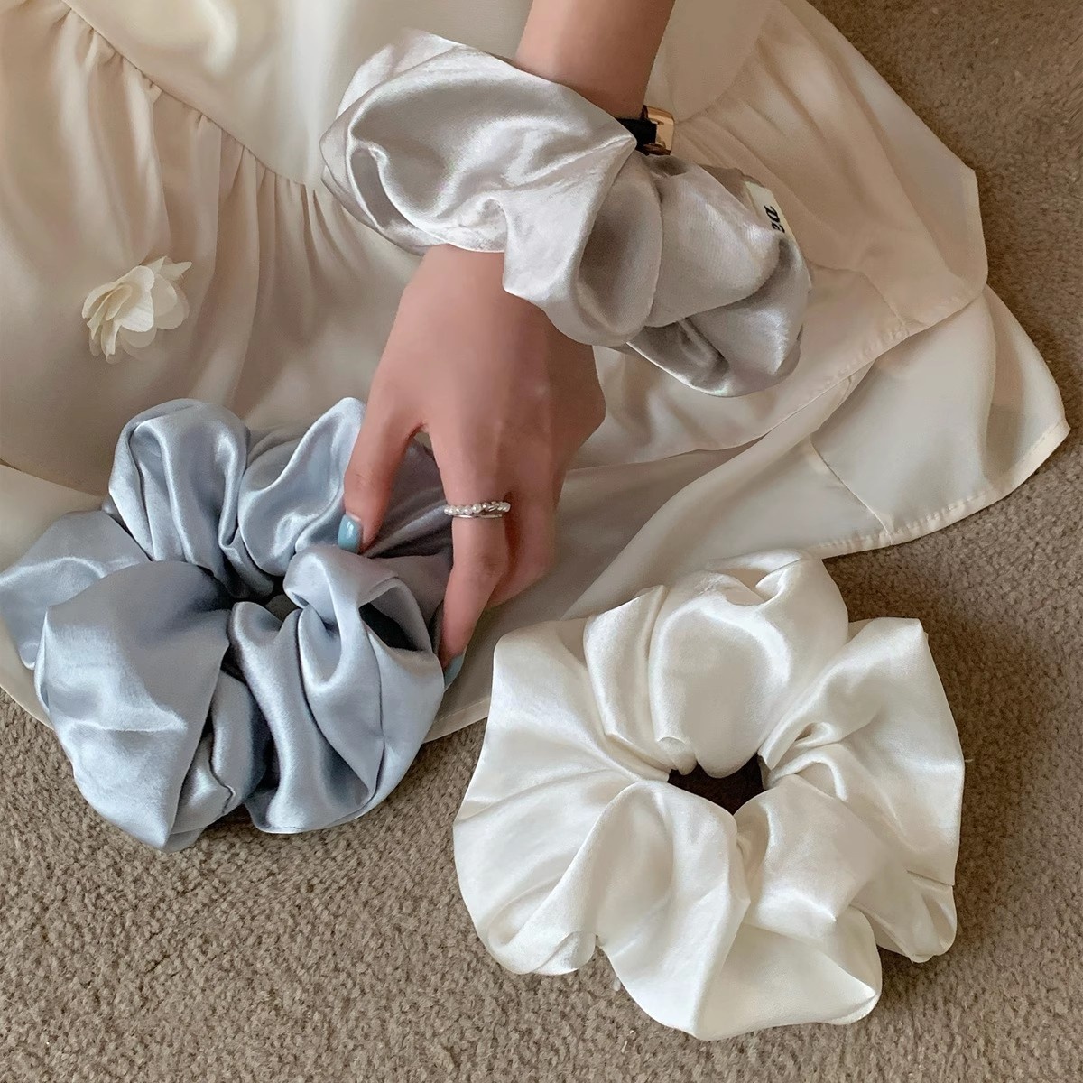 Women's Large Satin Elastic French Hair Tie Simple Solid Colors