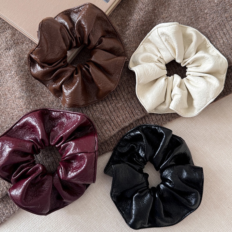 Women's Luxury Leather Lazy Bun Elastic Hair Bands Solid Colors
