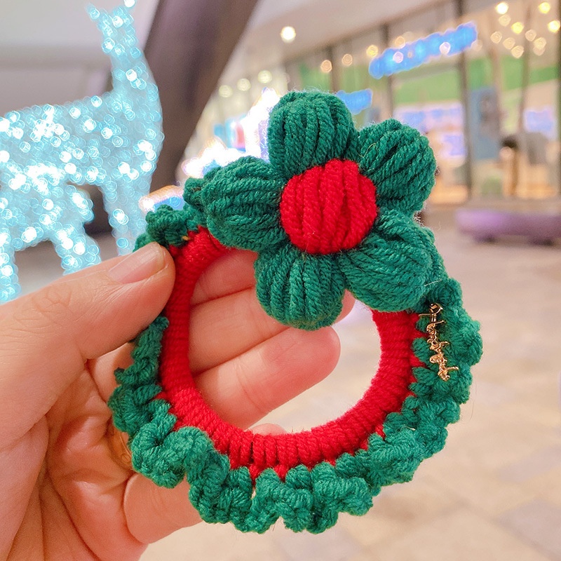 Women's Christmas Party Knitted Cotton Elastic Hair Ties Deer Snowman