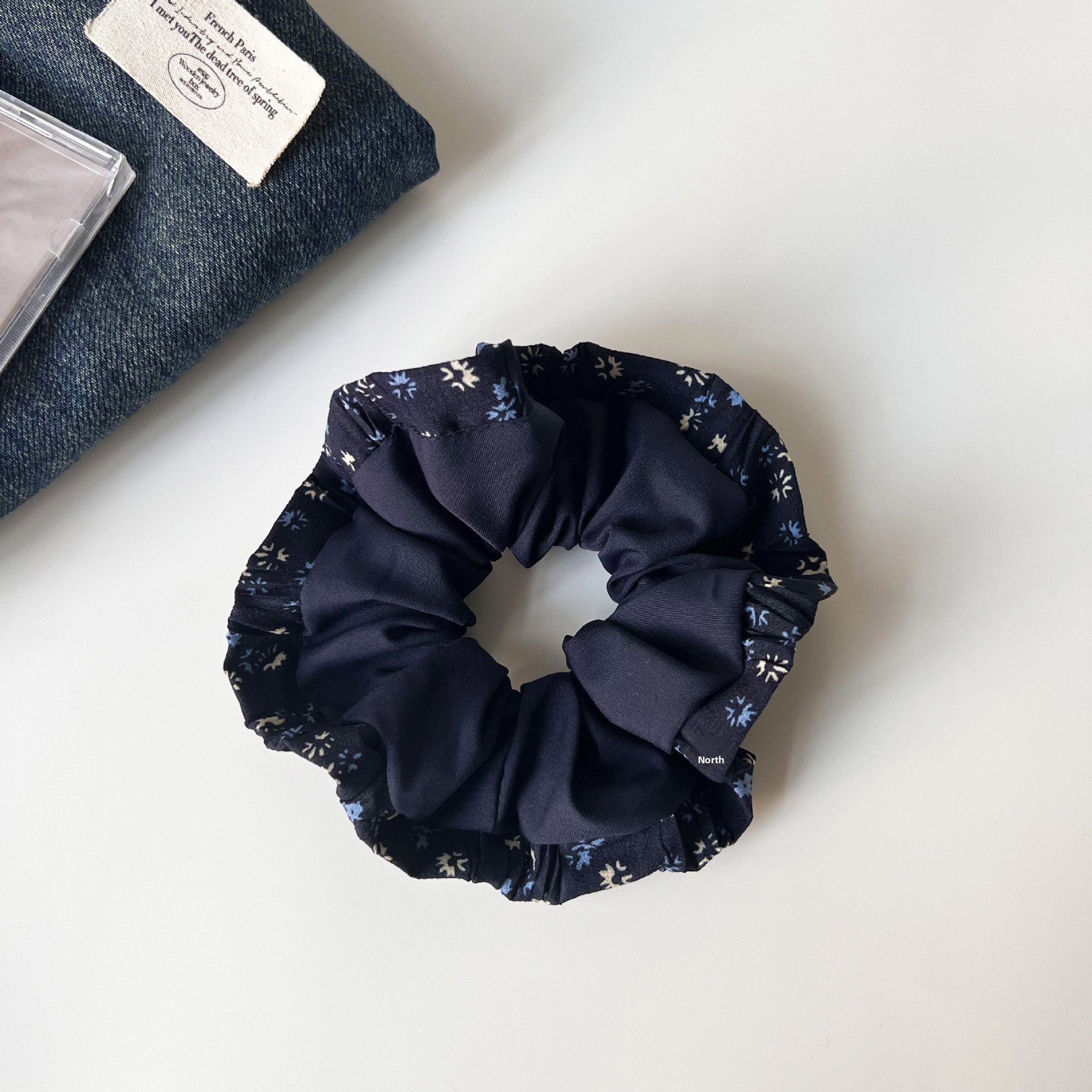 Women's Autumn Retro Cloth Hair Tie Navy Blue Ditsy Floral