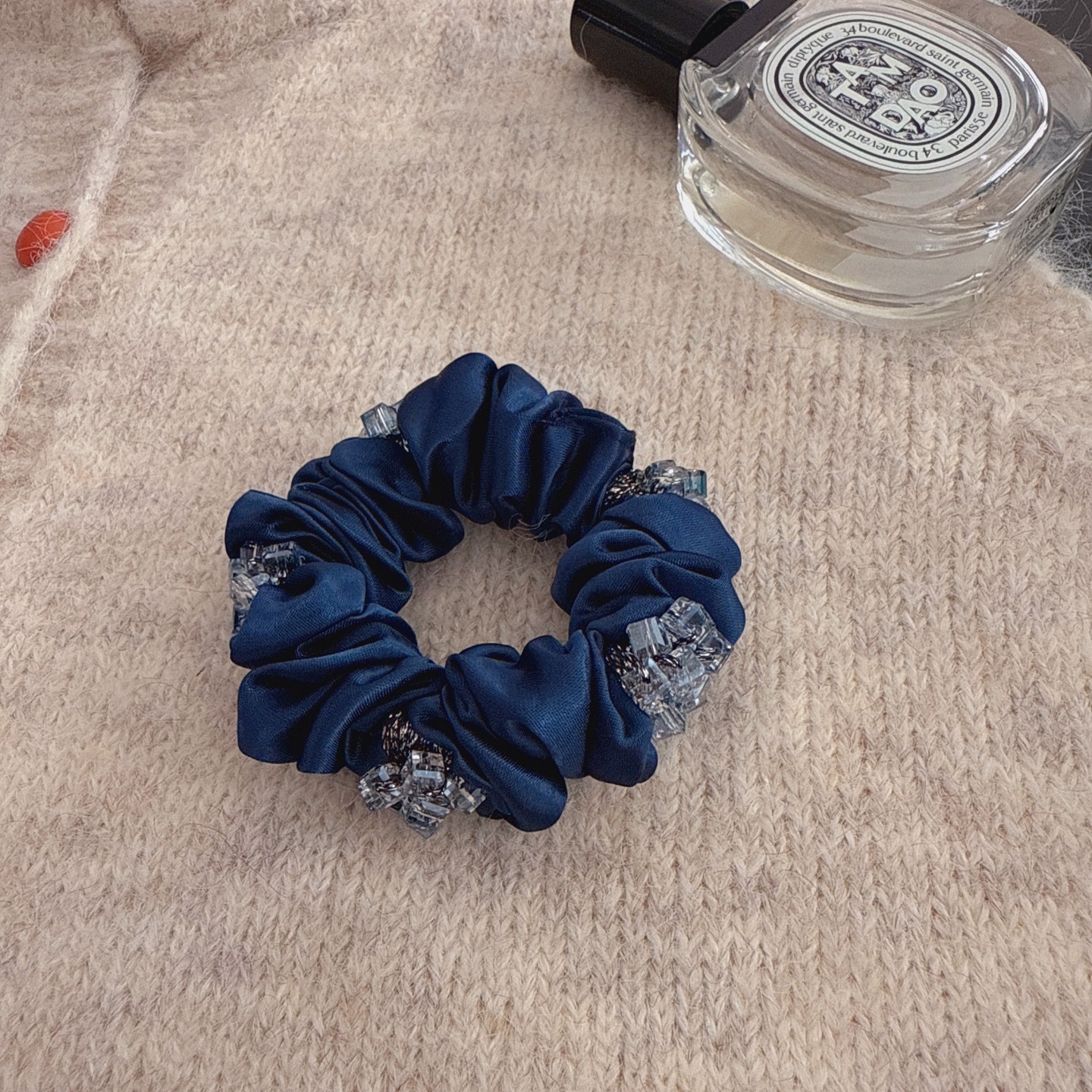 Women Minimalist Crystal Fabric Hair Tie For Ponytails Solid Pink Blue Black