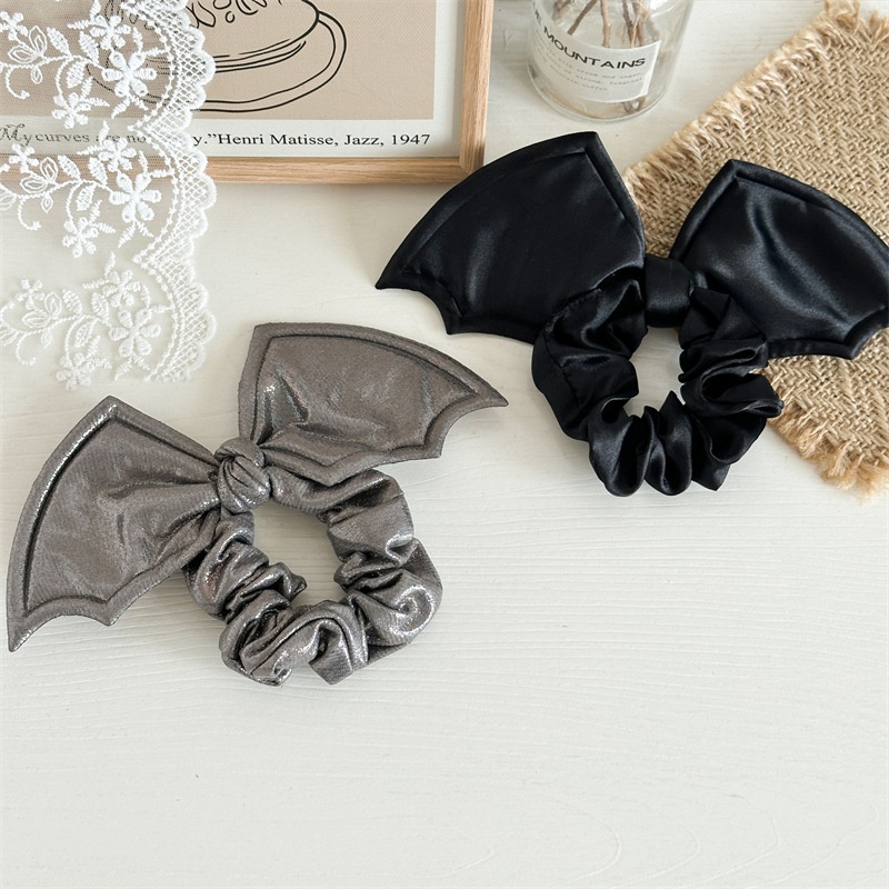 Women's Handmade Halloween Party Hair Scrunchie Retro Gothic Bat Bow