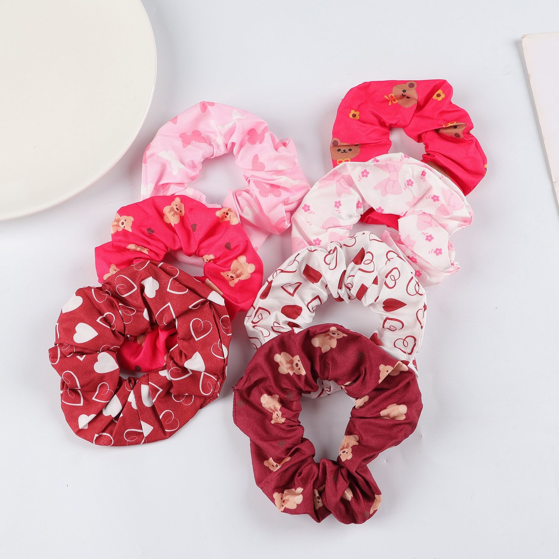 Women's Valentine's Day Heart Printed Satin Hair Scrunchie Hairband