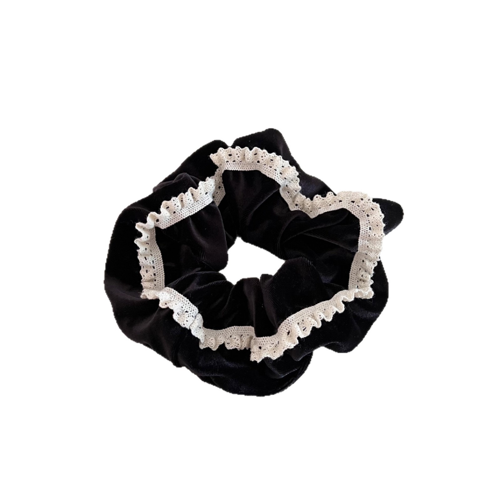 Women's French Lace Edge Velvet Hair Tie for Buns in Elegant Solid Colors