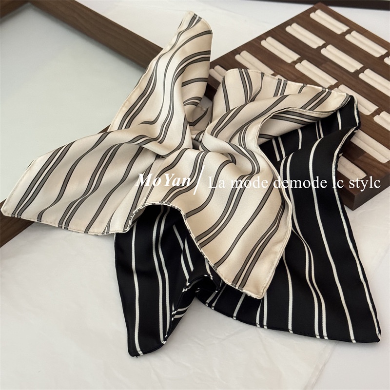 Women's Stylish Everyday Cloth Hair Tie, Beige and Black Striped