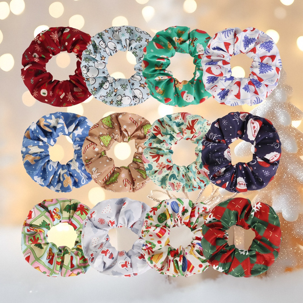 Women's Polyester Scrunchie Hair Tie For High Ponytail Christmas Floral Print