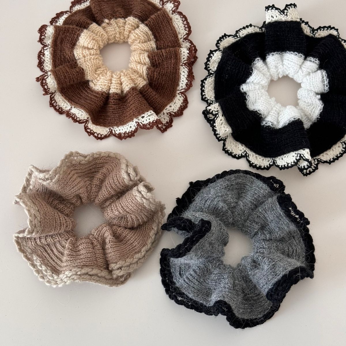 Women's Autumn Winter Elastic Bun Hair Tie Elegant Soft Knitted Lace