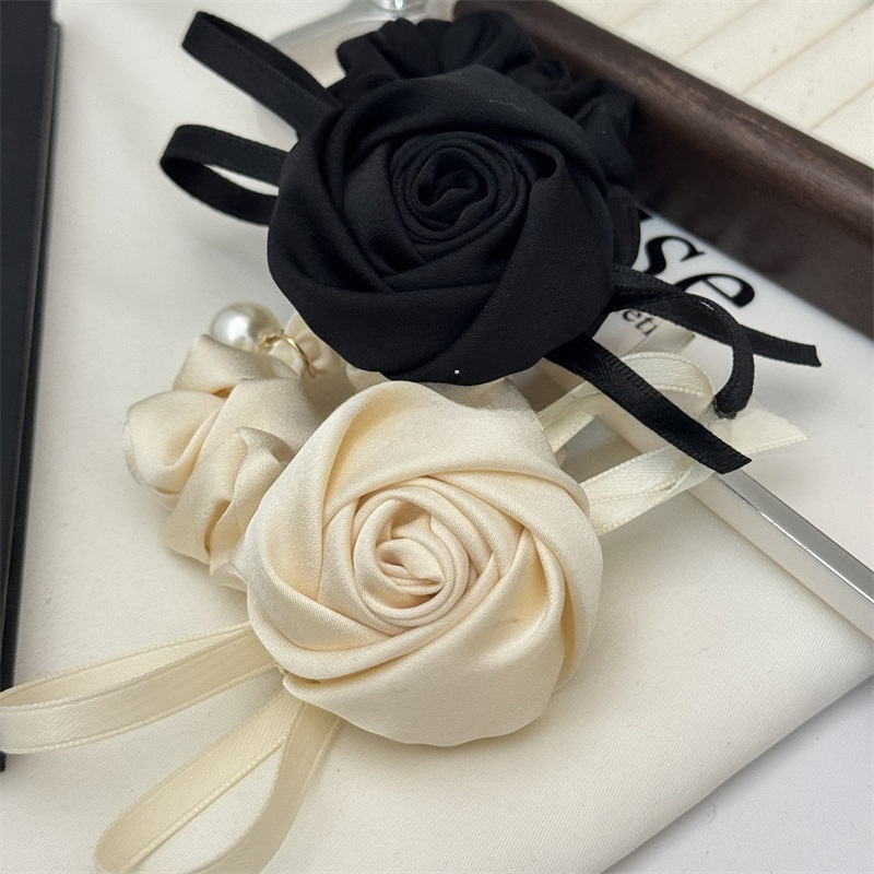 Women's Stylish Cloth Hair Tie For Daily Wear Beige Rose Bow Knot