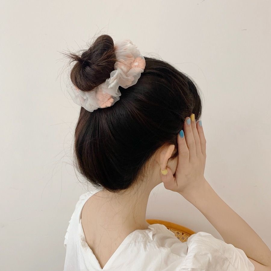 Women's Sweet Embroidered Flower Gauze Hair Tie Romantic Spring Holiday Style