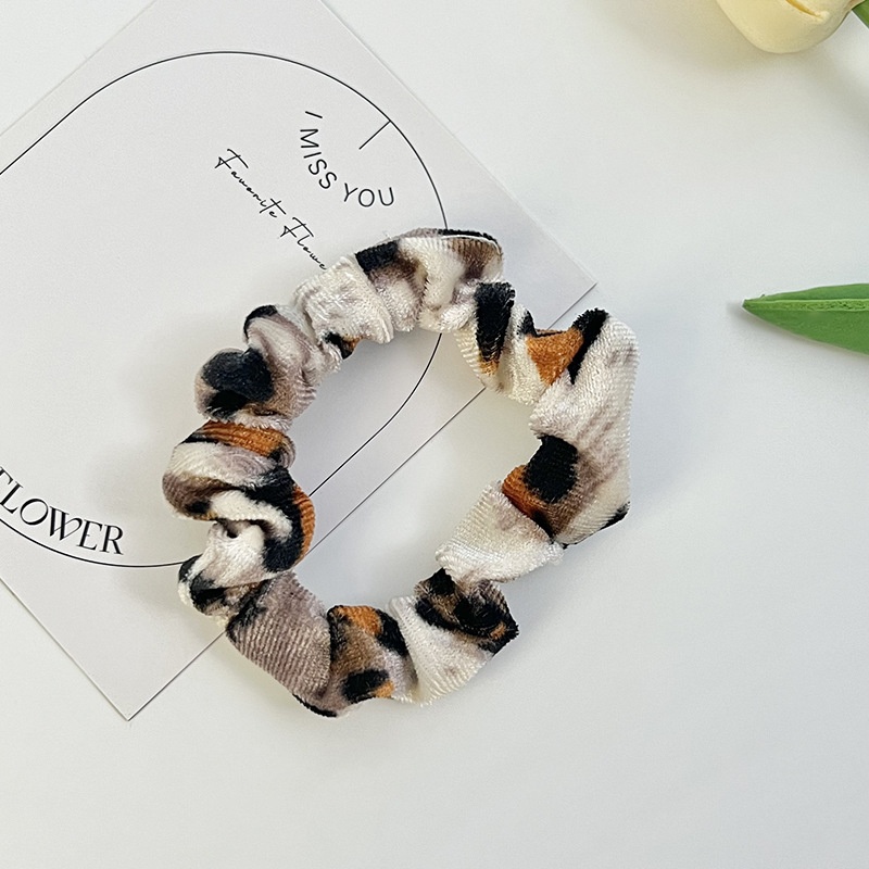 Girls High Elasticity Velvet Hair Band No Damage Winter Leopard Print Hair Tie