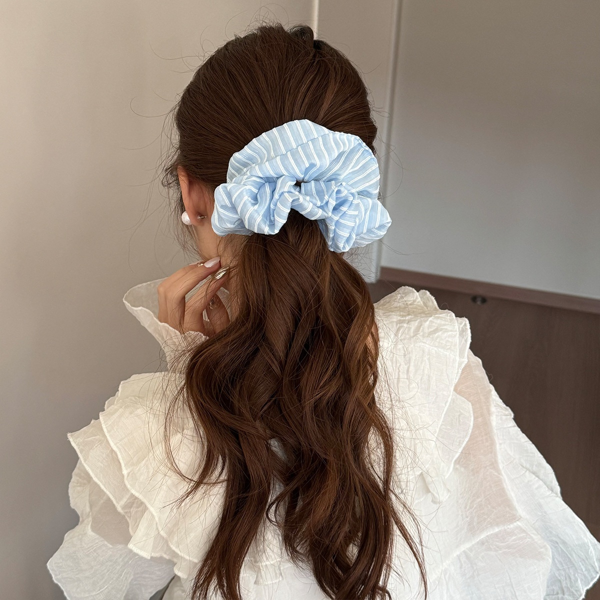 Women's Spring Polyester Ponytail Holder Hair Tie Sweet Pink Striped