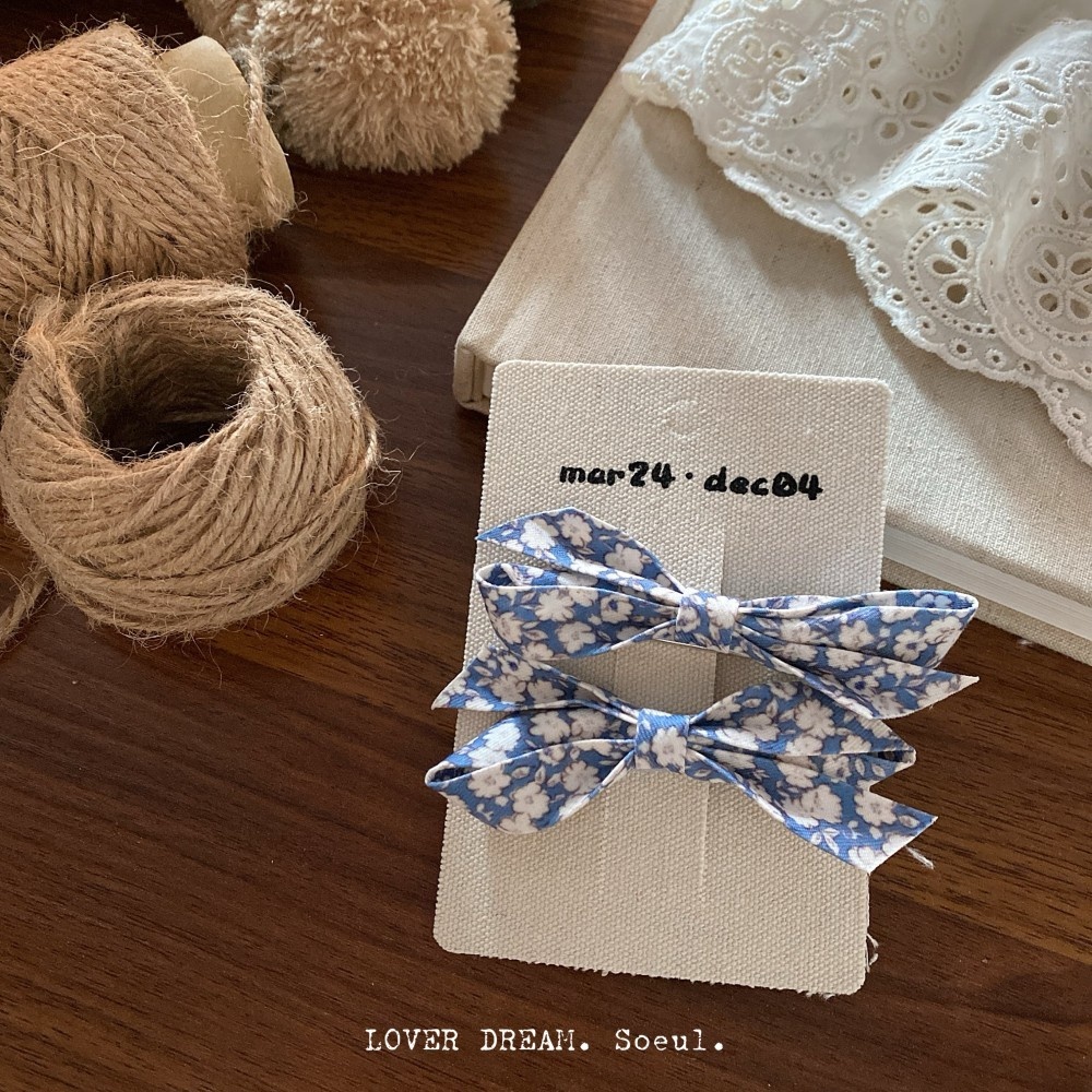 Women's Spring Cloth Bowknot Hair Tie in Navy Blue Ditsy Floral