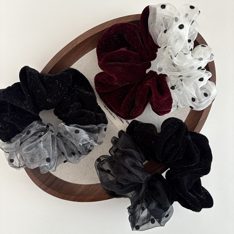 Women's Velvet Large Bow Hair Tie Autumn Winter Bun Accessory Polka Dots