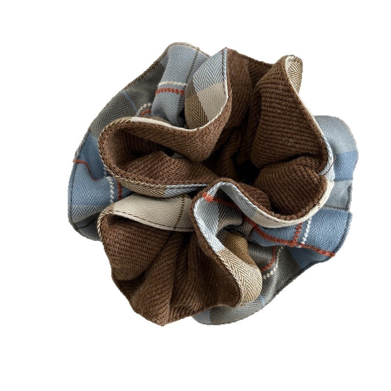 Women's Lazy Cloth Bow Scarf Scrunchie Hair Tie Light Blue Plaid