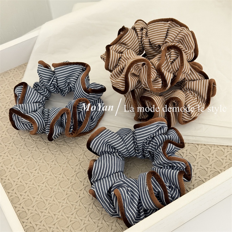 Women's All-Season Velvet Bubble Headband Navy Blue And Brown Striped