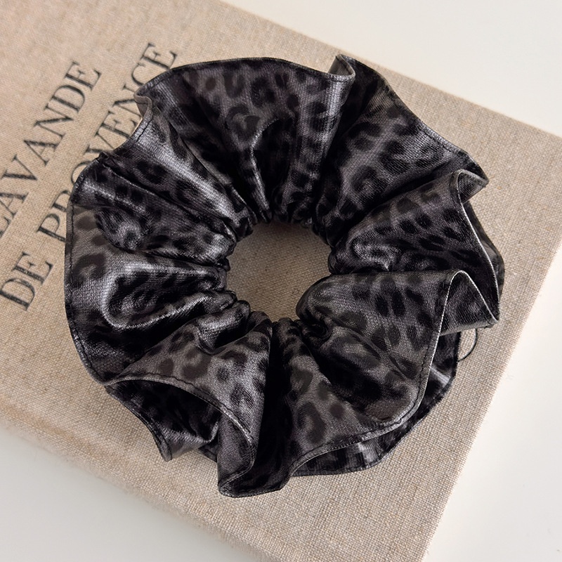 Women's Oversized Leather Bun Hair Scrunchie Coffee Leopard Print