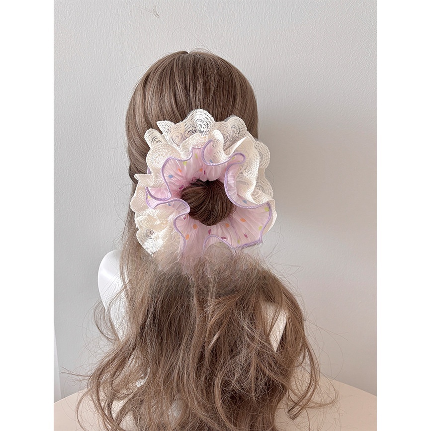 Women's Spring Gauze Hair Tie Sweet Colorful Polka Dots And Lace