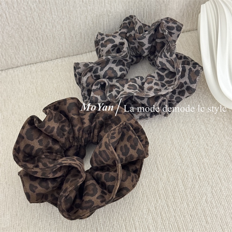 Women's Soft Suede Double Layer Ponytail Hair Ties Retro Leopard Print