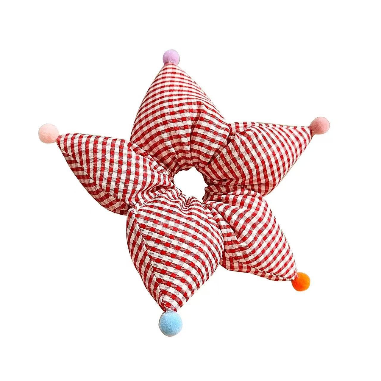 Girls Soft Cloth Bubble Braid Hair Tie Daily Wear Red Pentagram Pattern
