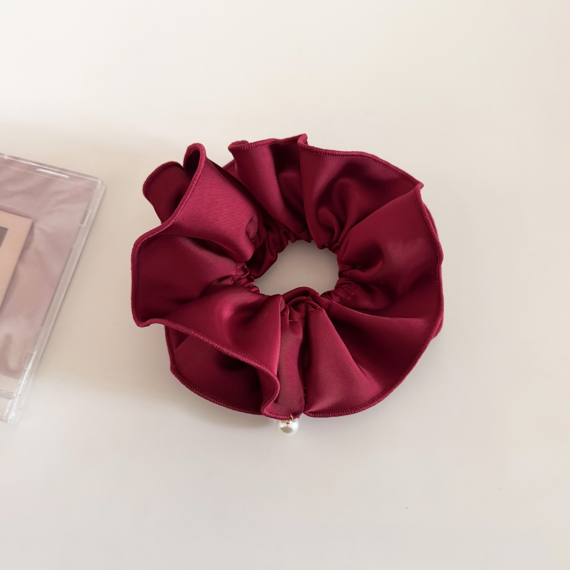 Women's Satin Ruched Bowknot Hair Tie Soft Pearl Elegant Solid Color
